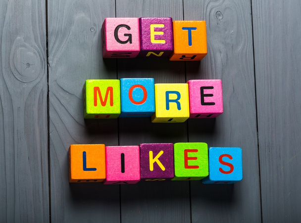 Facebook. Get More Likes card with colorful background with defocused lights - Foto, Imagen