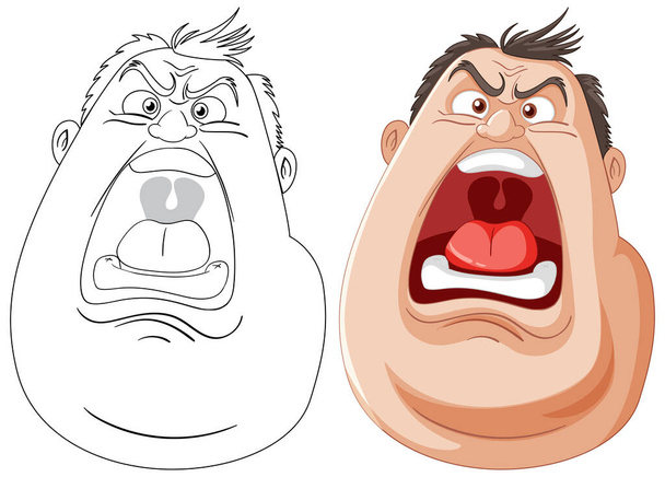 Egy férfi dühös arckifejezésének két szakasza. - Vektor, kép