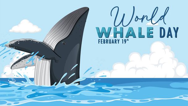 Whale breaching the ocean surface with text - Vector, Image