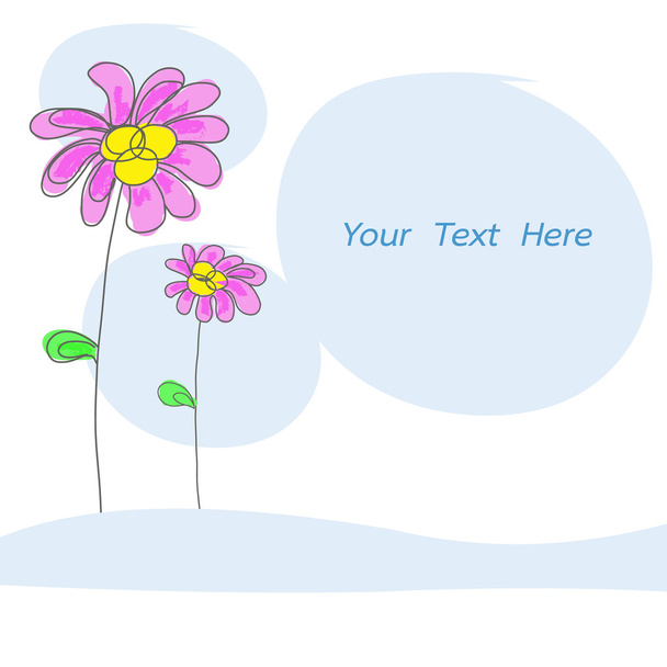 pink flowers doodle with blue space for text vector - Wektor, obraz
