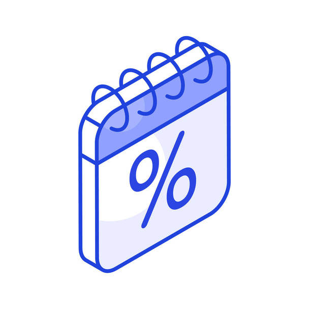 Porcentaje en el calendario que muestra el icono del concepto de oferta limitada, ofertas de descuento, oferta de compras exclusivas - Vector, Imagen