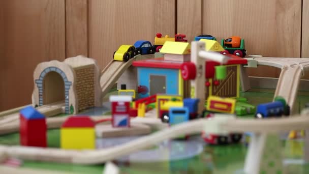 Wooden toy train - Materiał filmowy, wideo
