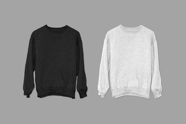 Порожній шаблон чоловічий чорно-білий светр з довгим рукавом, вид спереду, ізольований на фоні з відсічним контуром. Дизайн чорно-білого макету для друку. 3D візуалізація. - Фото, зображення