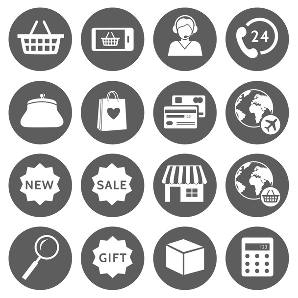 Bevásárló- és e-kereskedelmi ikonok - Vektor, kép