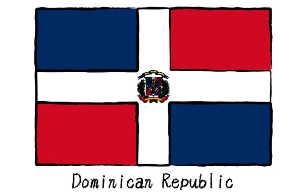 Bandiera mondiale analogica disegnata a mano, Repubblica Dominicana, Illustrazione vettoriale - Vettoriali, immagini