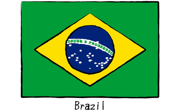 Bandiera mondiale analogica disegnata a mano, Brasile, Illustrazione vettoriale - Vettoriali, immagini