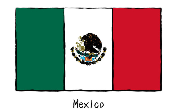 Bandiera mondiale analogica disegnata a mano, Messico, Illustrazione vettoriale - Vettoriali, immagini