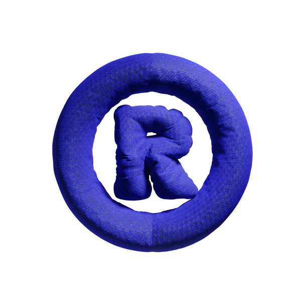 3D Render of Royal Blue Infrastructure "R" с детальной текстурой. Погрузитесь в глубину брендинга с помощью этого яркого синего, надутого тканью знака "R" в 3D. Dynamic Blue 'c' R 'Icon - Пушистая и смелая для эффектных презентаций. - Фото, изображение