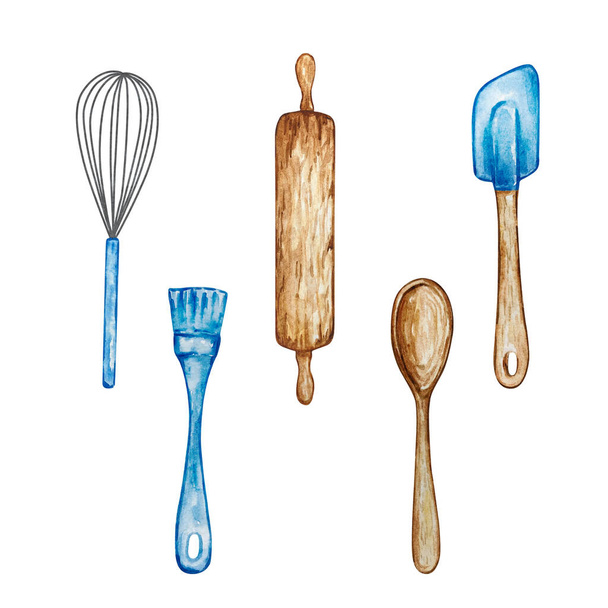 Акварельні інструменти для приготування їжі, кулінарний - Фото, зображення