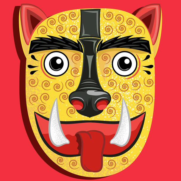 Jaguar mask design representative of the Aztec art of Tenochtitlan Μεξικό, με υφή συμβόλων ανέμου, σχεδιασμός της αυτοκρατορίας Mexica. - Διάνυσμα, εικόνα