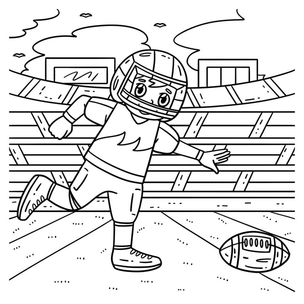 A cute and funny coloring page of an American Player Chasing Football. Provides hours of coloring fun for children. To color, this page is very easy. Suitable for little kids and toddlers.  - Vector, Image