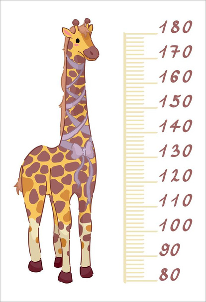 Mignonne girafe mesurant la hauteur sur fond blanc - Vecteur, image