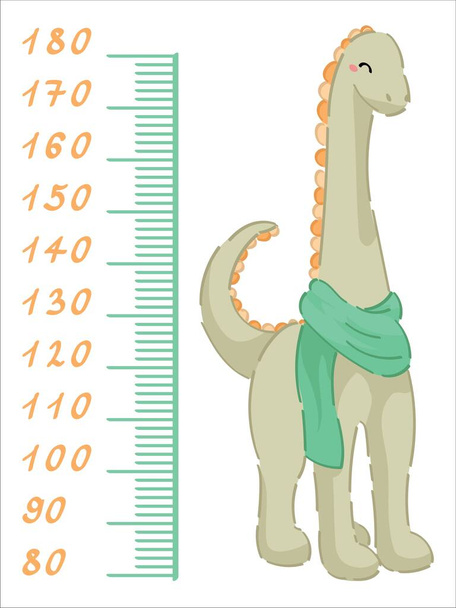 Söpö dinosaurus mittauskorkeus valkoisella taustalla - Vektori, kuva