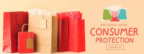 Banner for National Consumer Protection Week with shopping bags - Photo, Image