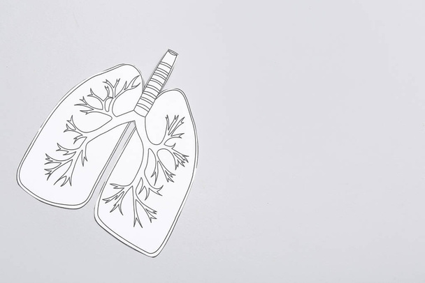Drawn paper lungs on grey background - Photo, Image