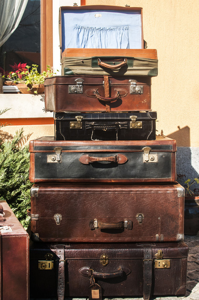Old vintage used leather suitcases - Photo, Image