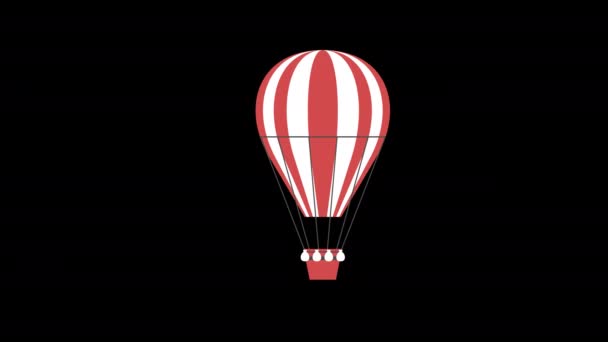Ícone de balão de ar quente vermelho e branco voando flutuando na animação conceito céu com canal alfa - Filmagem, Vídeo