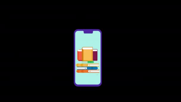 ballagási sapka egy mobiltelefonkönyv tetején nagyítóval mobil tanulási alkalmazás koncepció animáció alfa csatornával - Felvétel, videó