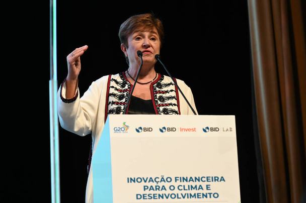 Sao Paulo (SP), 2024 / 28 / 02 - Kristalina Georgieva, a Nemzetközi Valutaalap (IDB) főigazgatója a G20-ak Sao Paulo-i miniszteri találkozójával párhuzamosan tartott ülésén szólal fel - Fotó, kép