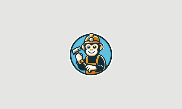 ユニフォーム労働者ベクトルフラットデザインのロゴを着用猿 - ベクター画像