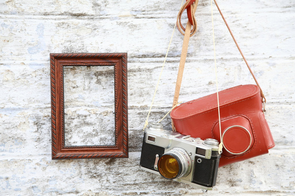 Starý fotoaparát s rámu na stěně - Fotografie, Obrázek