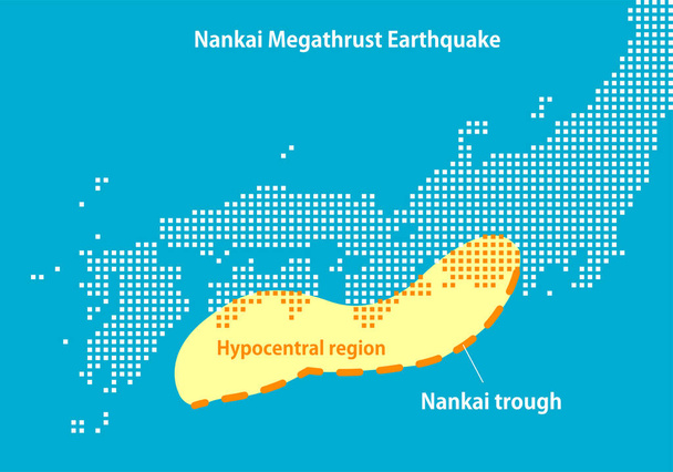 Hypocentral alueen kartta Nankai aallonpohjan maanjäristys. - Vektori, kuva