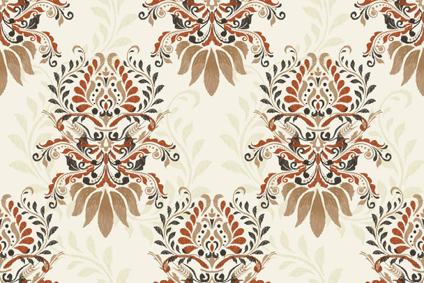 Damask Ikat floral seamless pattern on white background vector illustration.Ikat ethnic oriental embroidery.Aztec style,abstract background.design for texture,fabric,clothing,wrapping,decoration,print - Vector, Image