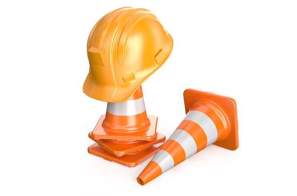 Traffic cones and hardhat - Фото, изображение