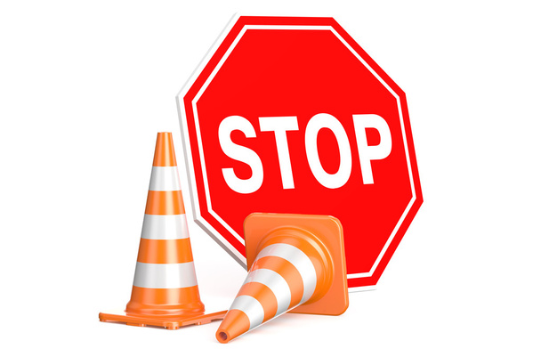 Traffic cones and sign stop - Foto, Imagem