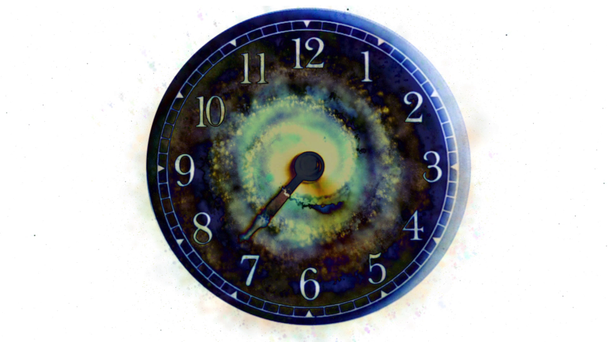 Het horloge wijzerplaat met een zwart gat. Het concept van de kromming van de ruimte en tijd, of een verspilling van tijd - Video