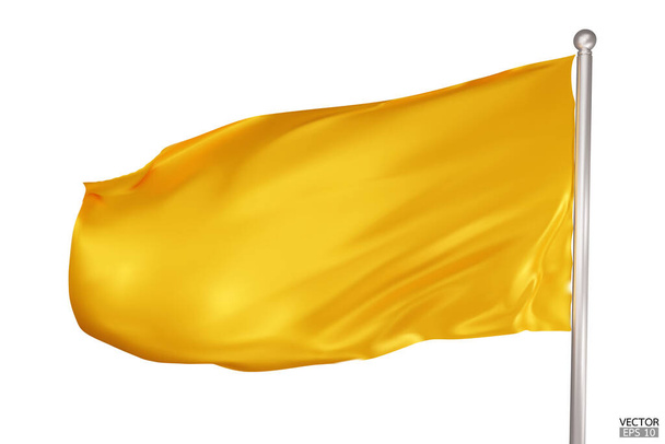 Drapeau jaune blanc sur fond blanc. Un drapeau jaune agitant dans le vent sur le mât. Modèle de drapeau jaune. Illustration vectorielle 3D. - Vecteur, image