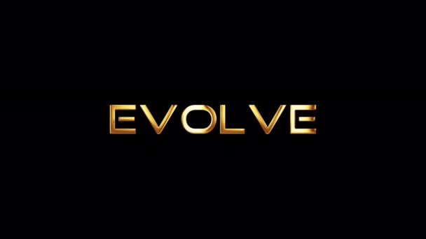 Циклічна анімація золотистого тексту EVOLVE впливає на рух світла на чорному абстрактному фоні ізольованого прозорого відео анімаційного тексту з використанням альфа-каналу Швидкий час просить 444 рендеринга - Кадри, відео