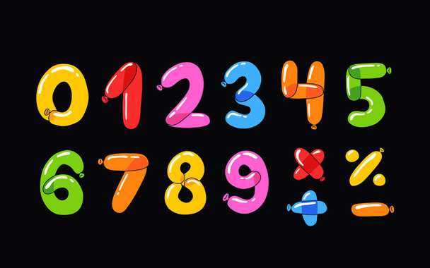 Colorful numbers and symbols balloons. Inflatable minimalistic Balloons for birthday, carnival, celebration, anniversary and holiday party background. - Vector, Image