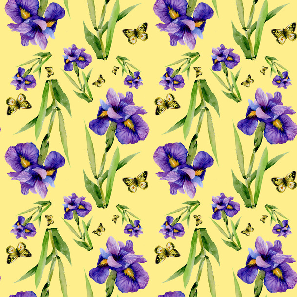 Blue iris flowers with butterflies - Foto, Imagem