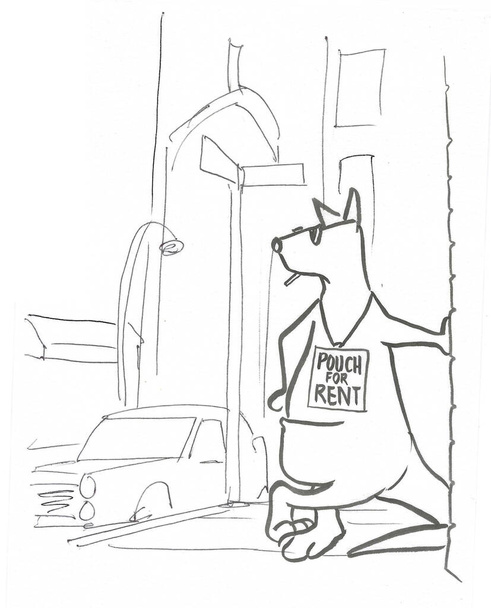 BW карикатура на кенгуру, рекламирующую свои услуги суррогатной матери. - Фото, изображение