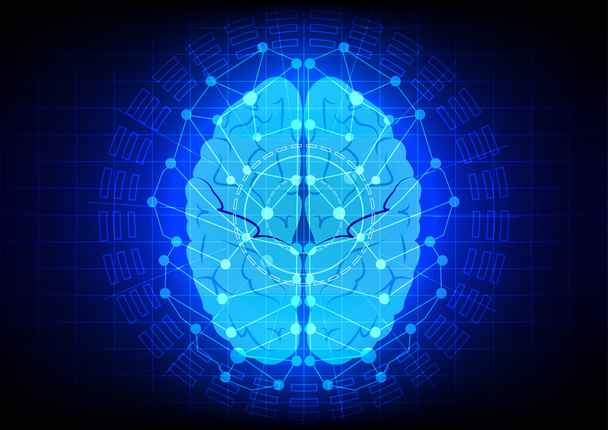Абстрактный дизайн технологий мозга на синем цветовом фоне
 - Вектор,изображение
