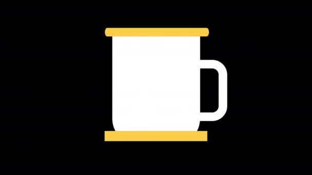 una taza de café blanco con un icono de borde amarillo animación de lazo concepto con canal alfa - Imágenes, Vídeo