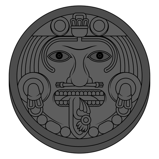 Vektortervezés azték naptár, monolitikus lemez az ősi Mexica, napkő az azték civilizáció - Vektor, kép