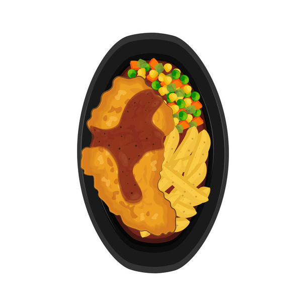 Vector illustration logo Crispy chicken steak drizzled with black pepper sauce - Vector, Image