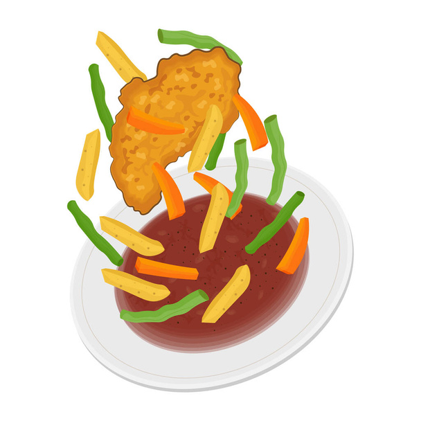 Vector illustration logo Levitation Crispy chicken steak with barbeque sauce - Vector, Image