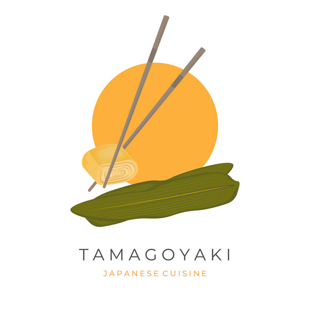 Vektör illüstrasyon logosu Tamagoyaki Japon omleti ve yemek çubuğu. - Vektör, Görsel