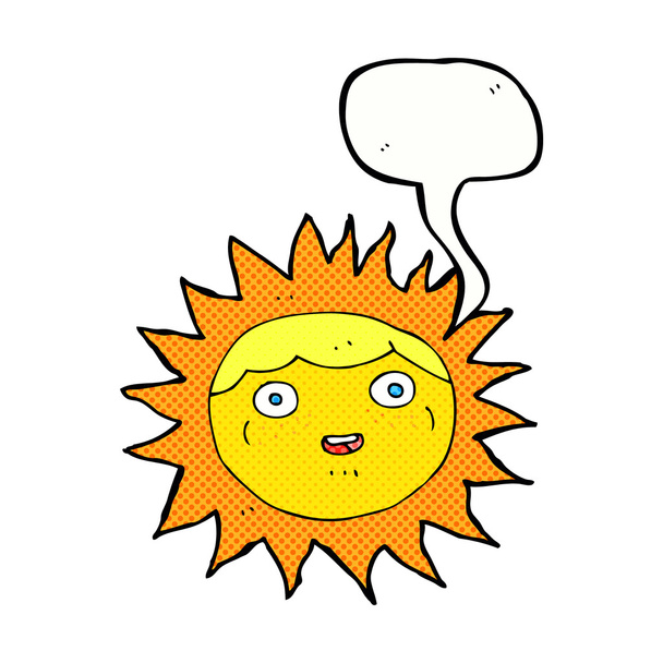 zon cartoon karakter met spraakbel - Vector, afbeelding
