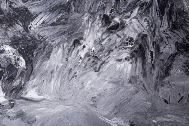 Dynamic black and white acrylic pour art with intricate designs. Fluid art marble background. - Photo, Image