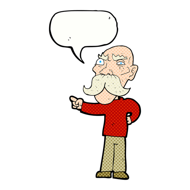dessin animé ennuyé vieil homme pointant avec bulle de parole
 - Vecteur, image