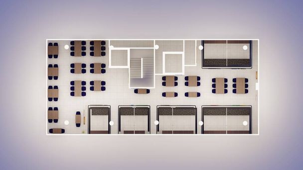 Izometryczne wnętrze 2d plan piętra 3d renderowania w pełni umeblowany sąd żywności - Zdjęcie, obraz
