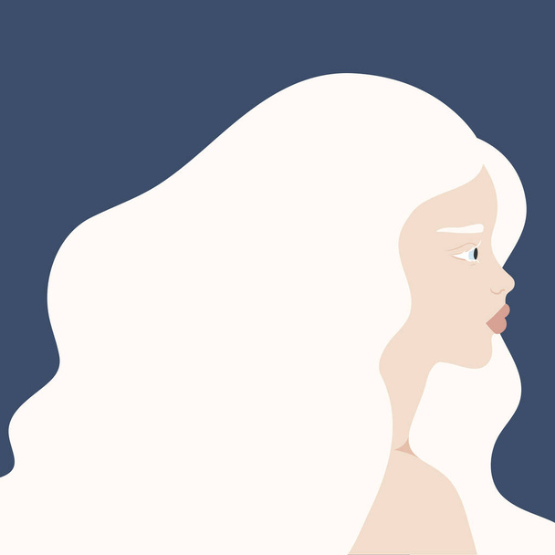 Superbe portrait de femme albinos. Profil d'une jeune femme albinique. Apparence génétique rare. Illustration vectorielle - Vecteur, image