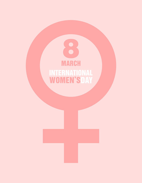 International Women's day greeting card. Woman and Venus symbol with text inside on a pink background. Flat vector illustration - Vector, Image