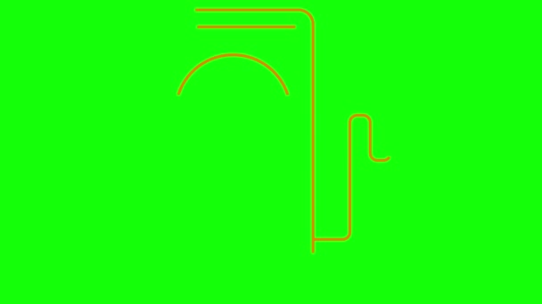 Animoitu lineaarinen oranssi kuvake sähköisestä latausasemasta. Rajan symboli on piirretty. Vihreän energian, kestävyyden, uusiutuvan energian ja vihreän teknologian käsite. Kuva eristetty vihreällä pohjalla. Silmukka video. - Materiaali, video