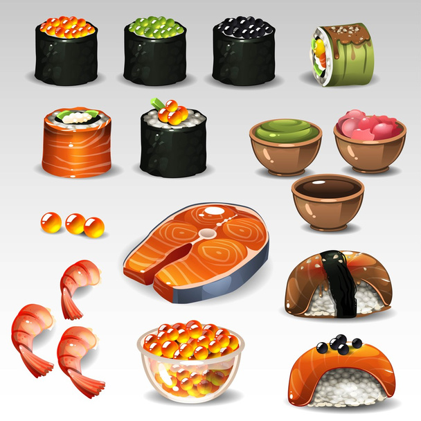 Sushi en rolde - Vector, afbeelding
