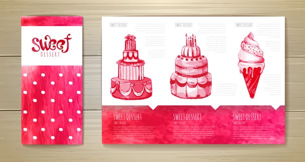 Watercolor dessert concept design. Corporate identity. Document template - Vector, Image